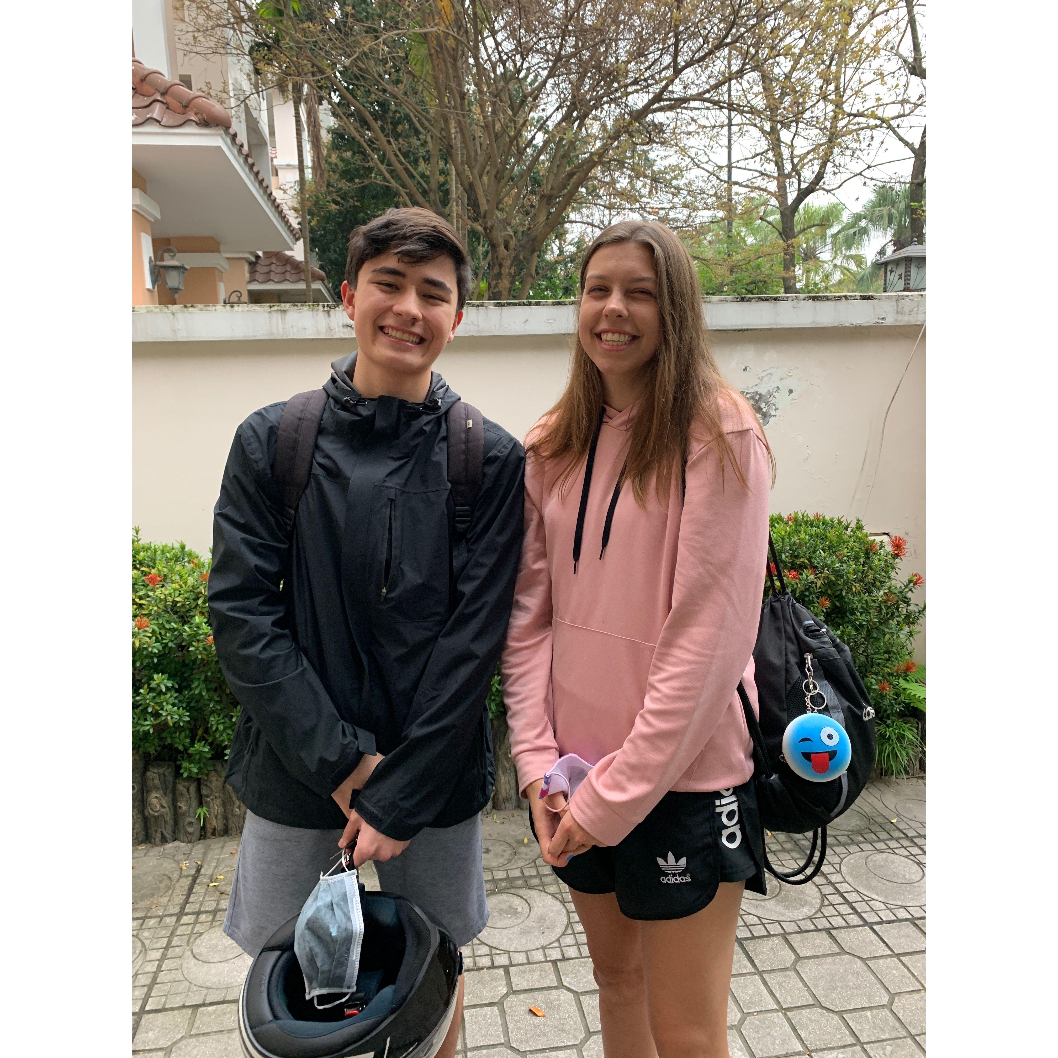 Miles with his motorbike helmet