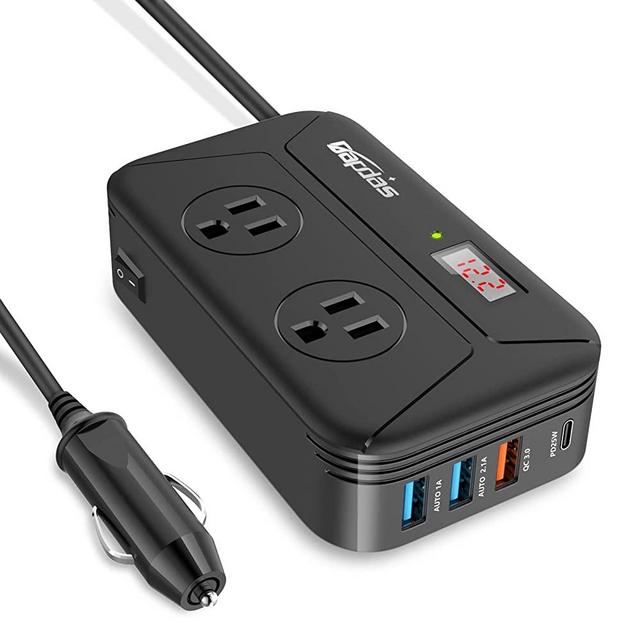  Bapdas 200W Car Power Inverter DC 12V to AC 110V Car Charger Adapter with PD 25W USB-C, QC3.0 and Dual USB Ports Car Plug Outlet