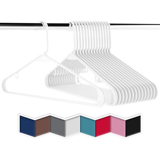 Plastic Clothes Hangers (20, 40, & 60 Packs) Heavy Duty Durable Coat and Clothes Hangers | Vibrant Color Hangers | Lightweight Space Saving Laundry Hangers (40 Pack - White)