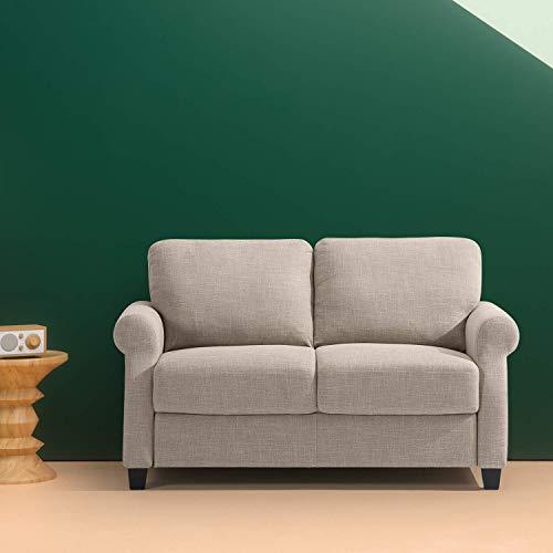 Zinus Josh Traditional Upholstered 56in Sofa Couch/Loveseat, Beige Weave