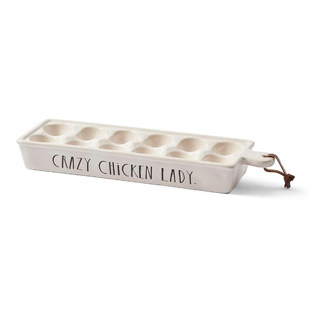 Rae Dunn Stem Print Egg Tray, Egg Holder for Refrigerator, Stoneware Egg Tray, Holds 12 Eggs