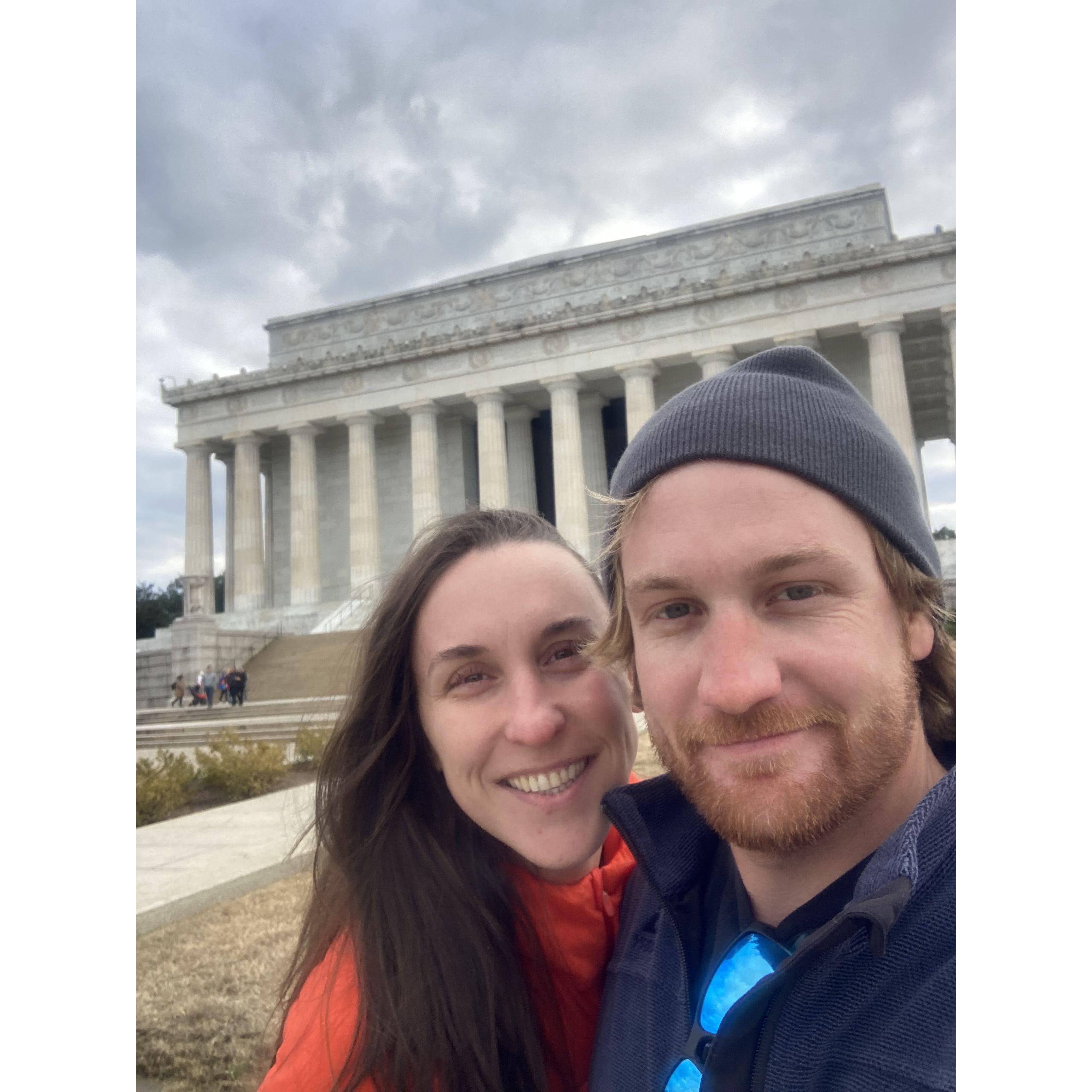 Morgan taking Brian to see some of the sites around her old DC stomping grounds. Here we are with Abe, after visiting Brian’s Uncle Phil, who is memorialized on the nearby Vietnam Veterans Memorial.