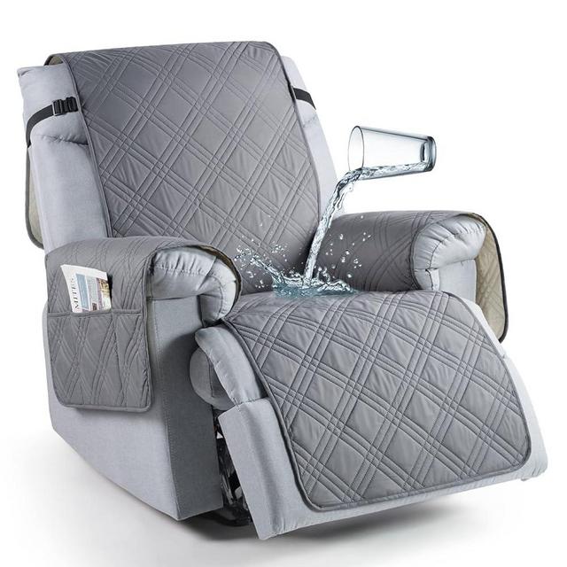 TAOCOCO Waterproof Large Recliner Chair Cover, Non Slip Recliner Covers for Recliner Chair with Double Straps, Reclining Chair Cover Furniture Protector for Kids, Pets(28'', Gray)