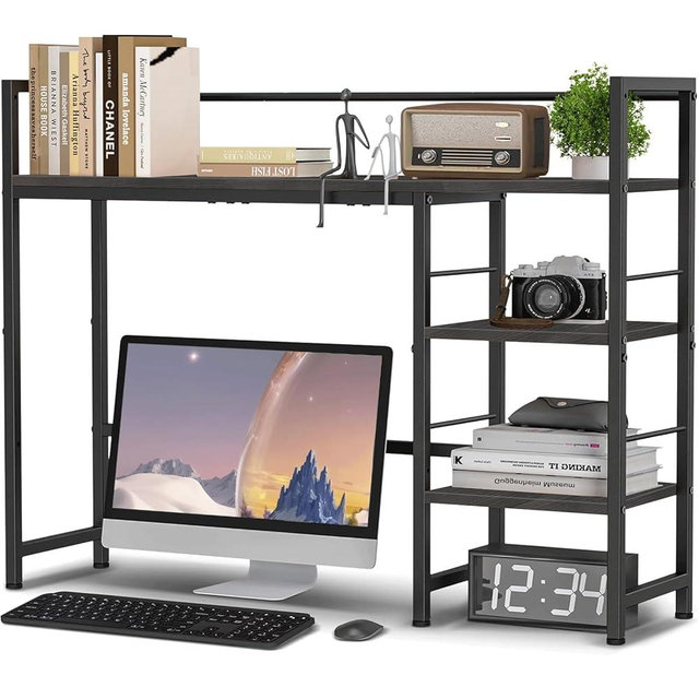 HavenlyYouth Desk Shelf, 38.5 Inch Desk Hutch for Computer Monitor, Computer Desktop Bookshelf Storage Rack Adjustable Desk Hutch Top Only, 3 Tier Desktop Organizer Shelf for Office Home Dorm, Black