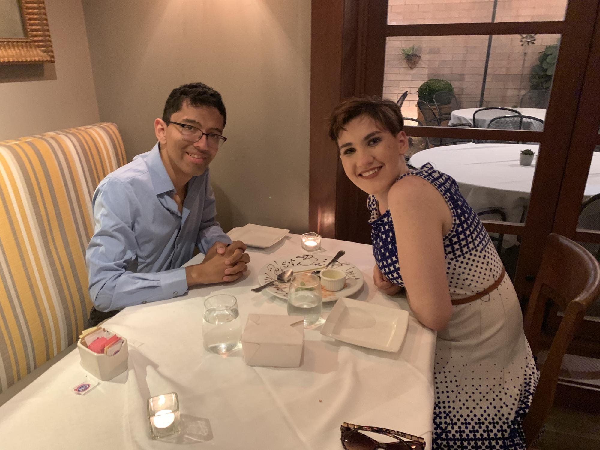 N’s 21st, all fancy and sophisticated. The meal was excellent. 

Also the last time N wore a dress out in public.