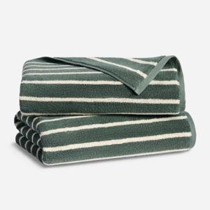 2 Super-Plush Turkish Cotton Bath Towels in Striped Botanical Green