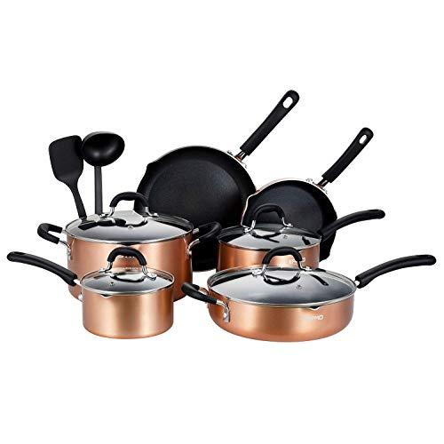 EPPMO 12 Piece Copper Nonstick Cookware Set, Aluminum Pots and Pans, Dishwasher and Oven Safe