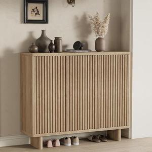 Shoe Cabinet with Fluted Door, Entryway Shoe Bench for Hallway