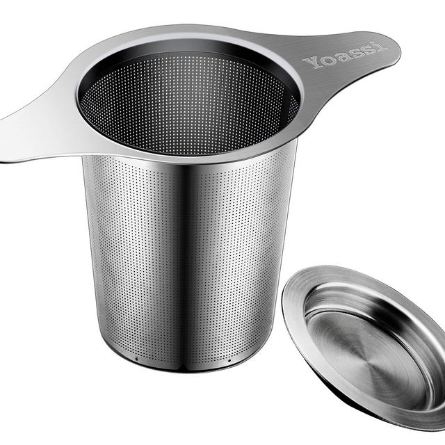 Yoassi Extra Fine 18/8 Stainless Steel Tea Infuser Mesh Strainer with Large Capacity Perfect Size Double Handles for Hanging on Teapots, Mugs, Cups to steep Loose Leaf Tea and Coffee