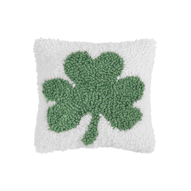 C&F Home Shamrock St. Patrick's Day Hooked White Small Petite Mini Accent Pillow 8" x 8" St Paddys Day Ireland Irish Shamrocks Spring Home Living Room Sofa Couch Chair Bed Bedroom Decor Decoration 8"