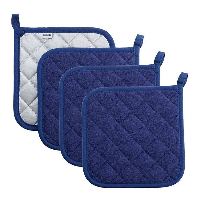 Pot Holders Cotton Made Machine Washable Heat Resistant Potholder, Pot Holder, Hot Pads, Trivet for Cooking and Baking (4, Dark Blue)