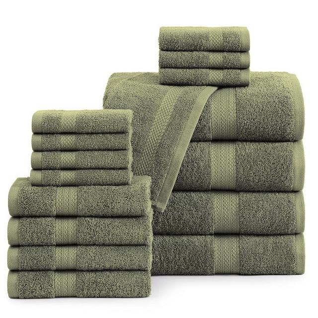 LANE LINEN 16 PC Bath Towels Bathroom Set - Towels for Bathroom, 100% Cotton Towel Set, Luxury Bath Towels, Highly Absorbent Shower Towels, 4 Bathroom Towels, 4 Hand Towels, 8 Wash Cloths - Oil Green