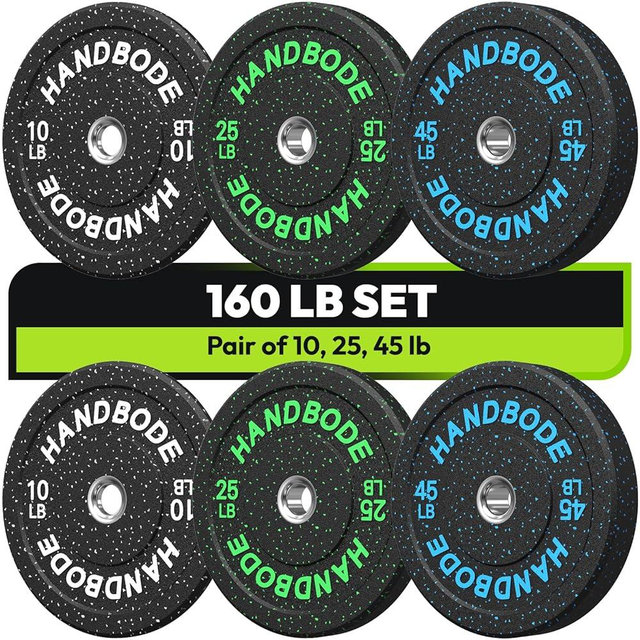 HANDBODE 2-Inch Bumper Plates High Bounce, Olympic Weight Plate Set 45/100/160/190/260/300lb, Barbell Weight Plates Set for Home Gym, Colored Weights Rubber Strength Training Plate for Weight Lifting