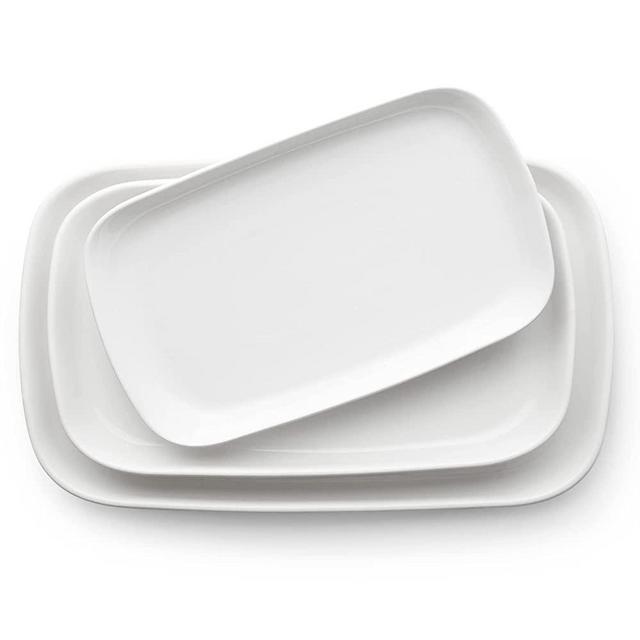 DOWAN Large Serving Platter Set, 16"/14"/12" Ceramic Serving Plates Set of 3, White Rectangular Serving Platter, Rectangle Platters for Serving Food Party Entertaining Appetizer