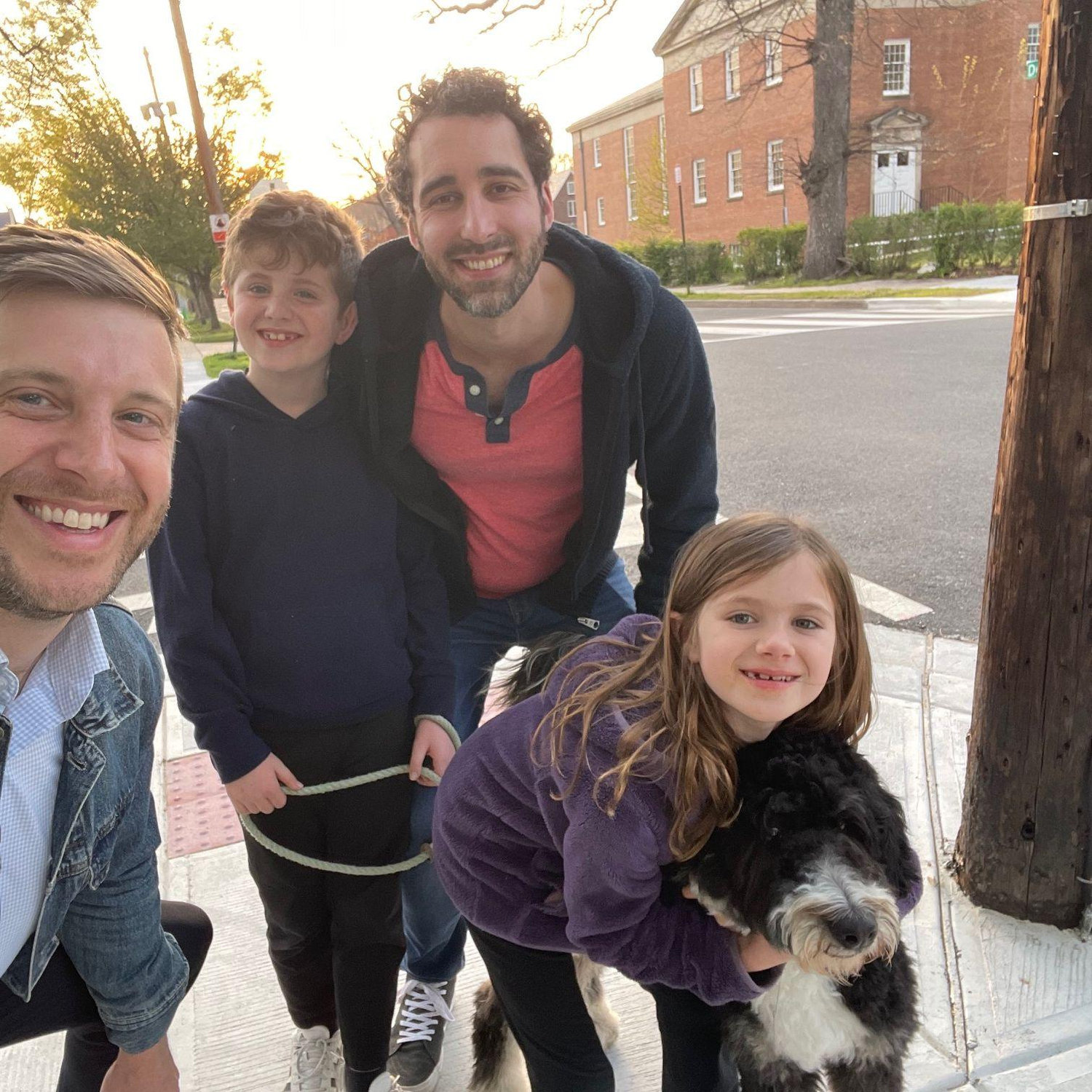 A family walk in our neighborhood at sunset in Spring 2024