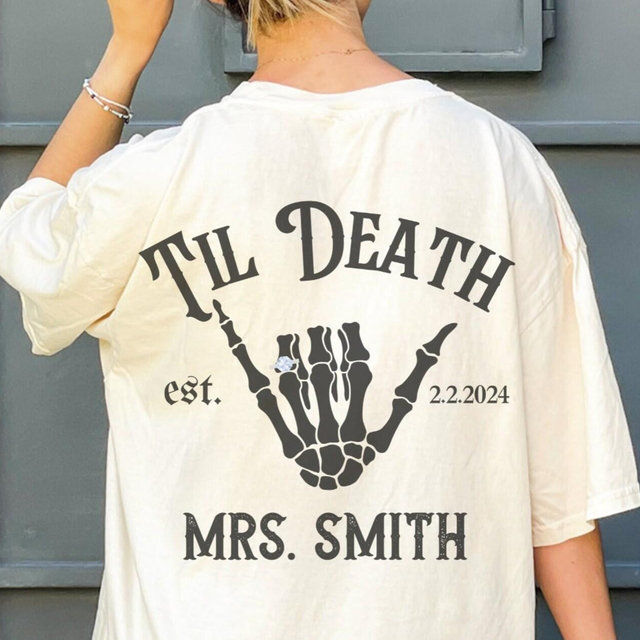 Custom Bride & Groom Shirt Trendy Edgy Skeleton Matching Husband and Wife Shirts Wedding Date Newlywed Tees Til Death Married Couple Mr Mrs
