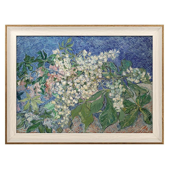 VIYYIEA Framed Canvas Wall Art, Flowers Wall Art for Living Room, Vintage Oil Painting Picture, Van Gogh Home Decor, Bathroom Wall Decor -【Chestnut Branches】-(12"x16")