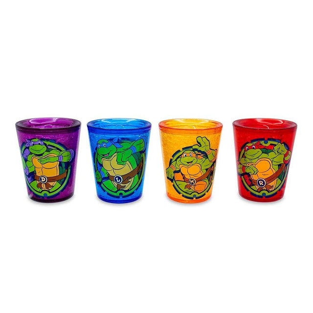 Silver Buffalo Teenage Mutant Ninja Turtles Cowabunga 1.5-Ounce Plastic Freeze Gel Mini Cups, Set of 4 | Insulated Cooling Drinkware Chiller