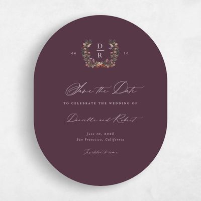 Purple Oval Wedding Save the Date - Eglamore Portrait