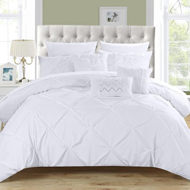 Chic Home 10 Piece Hannah Pinch Pleated, ruffled and pleated complete King Bed In a Bag Comforter Set White With sheet set