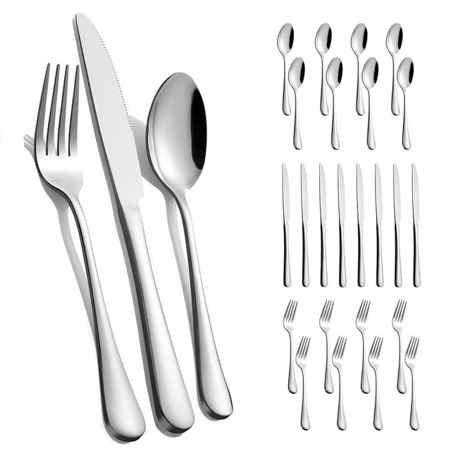 24-Piece Silverware Set for 8 - Stainless Steel Flatware Cutlery Set Service for 8, Mirror Polished Flatware Set Include Forks Spoons Knives for Home, Wedding, Restaurant, Dishwasher Safe