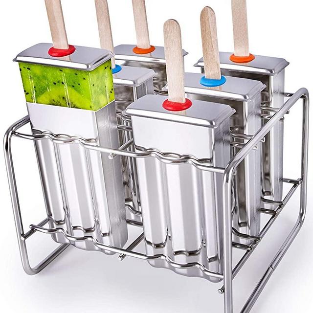 Stainless Steel Popsicle Molds BPA Free – Eco Friendly, Rust-Resistant Popsicle Maker Set – 6 Ice Pop Molds w/Matching Rack – Leak-Proof Silicone Seals – Classic Design for Easy Removal and Clean-Up!