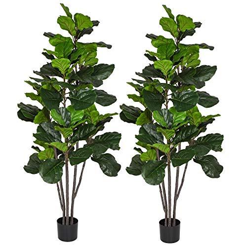 Wofair 6 Feet Artificial Fiddle Leaf Fig Tree in Planter,Artificial Tree Beautiful Fake Plant Fiddle Leaf Indoor/Outdoor UV Resistant Tree for Living Room Balcony Corner Decor,2PACK