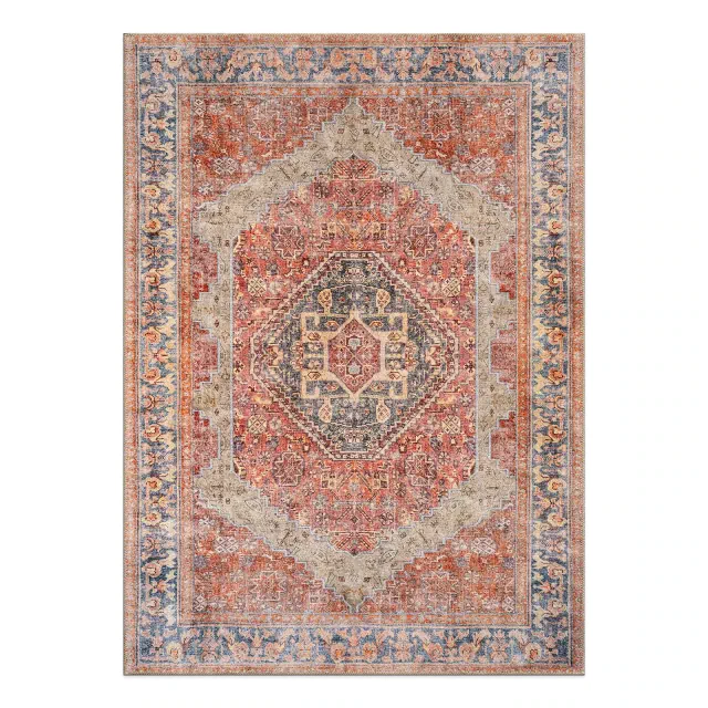 World Rug Gallery Valora Red Vintage Medallion Washable Low-Pile Indoor Area Rug with Non-Slip Backing - RED 7'7"X9'6"