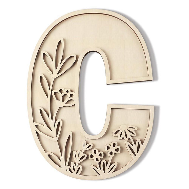 Layered 12 Inch Large Wooden Letters for Wall Decor, Flowered Paintable Wooden Nursery Letters for Crafts Wood Alphabet Letter C for Birthday Boho Nursery Name Sign Wedding Home Decoration