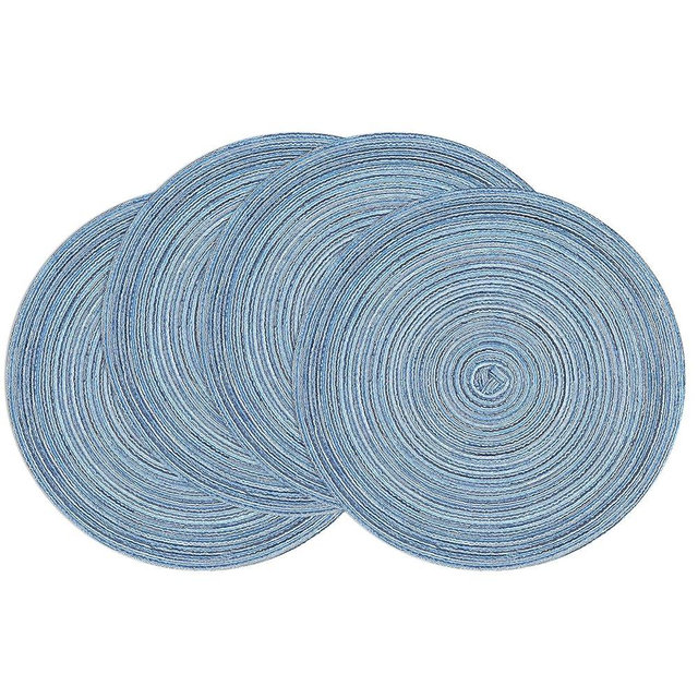 SHACOS Round Braided Placemats Set of 4 Dining Table Placemats 15 inch Circle Place Mats Easy to Clean Table Mats Indoor Outdoor, Blue Gray