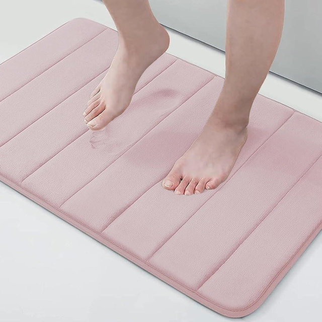 Buganda Memory Foam Bath Mat, 24" x 16", Ultra Soft and Non-Slip Bathroom Rugs, Water Absorbent and Machine Washable Bath Rug for Bathroom, Shower, and Tub, Peach