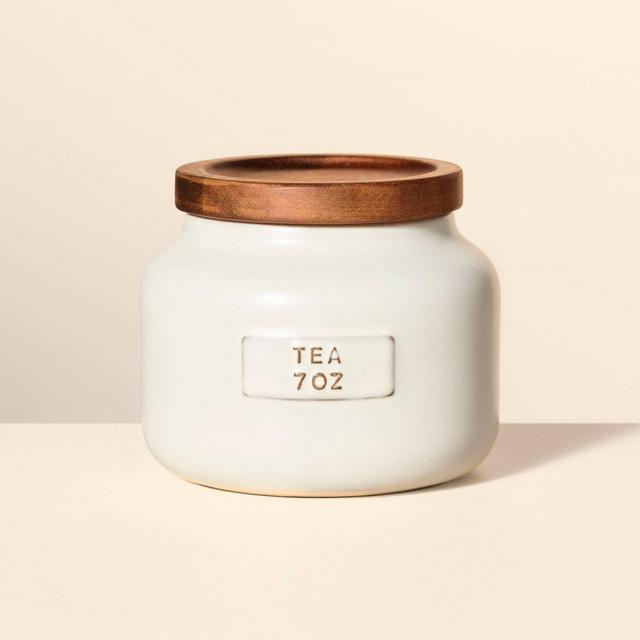7oz Stoneware Tea Canister with Wood Lid Cream/Brown - Hearth & Hand™ with Magnolia