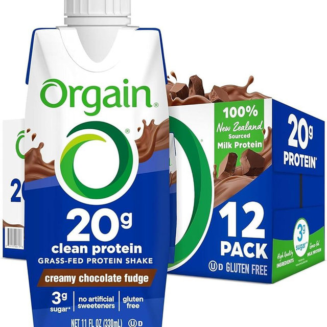 Orgain Clean Protein Shake, Grass Fed Dairy, Creamy Chocolate Fudge - 20g Whey High Protein, Kosher, Ready to Drink, Low Net Carbs, Gluten Free, No Soy Ingredients, 11 Fl Oz (Pack of 12)