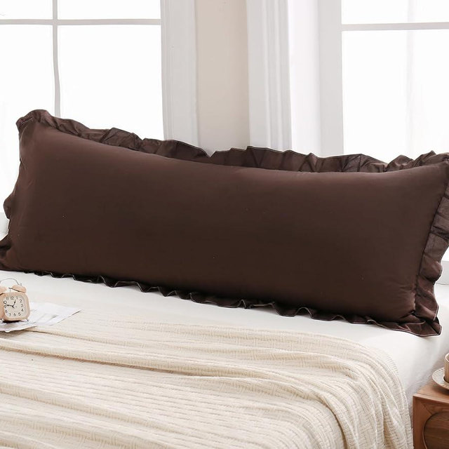 Merryword Dark Brown Body Pillow Cover 20x54inches Chocolate Long Pillowcase Ruffled Body Pillowcases Cute Pillowcase Pillow Sham (1 Body, Chocolate)