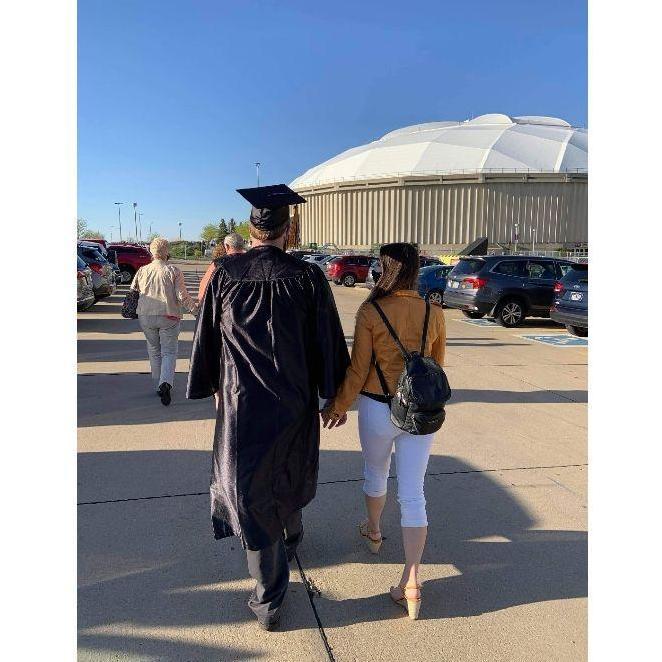 Walking into the Unidome for Ian's commencement at UNI.
