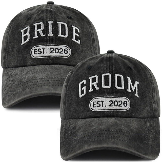 2PCS Bride and Groom 2026 Hat for Men Women, Funny Adjustable Embroidered Engagement Honeymoon Newlyweds Couples Baseball Cap