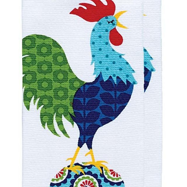 T-fal Textiles Double Sided Print Woven Cotton Kitchen Dish Towel Set, 2-pack, 16" x 26", Rooster Print