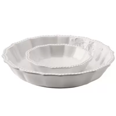 Modern Farmhouse Home 2-Piece Shallow Serving Bowl Set in White