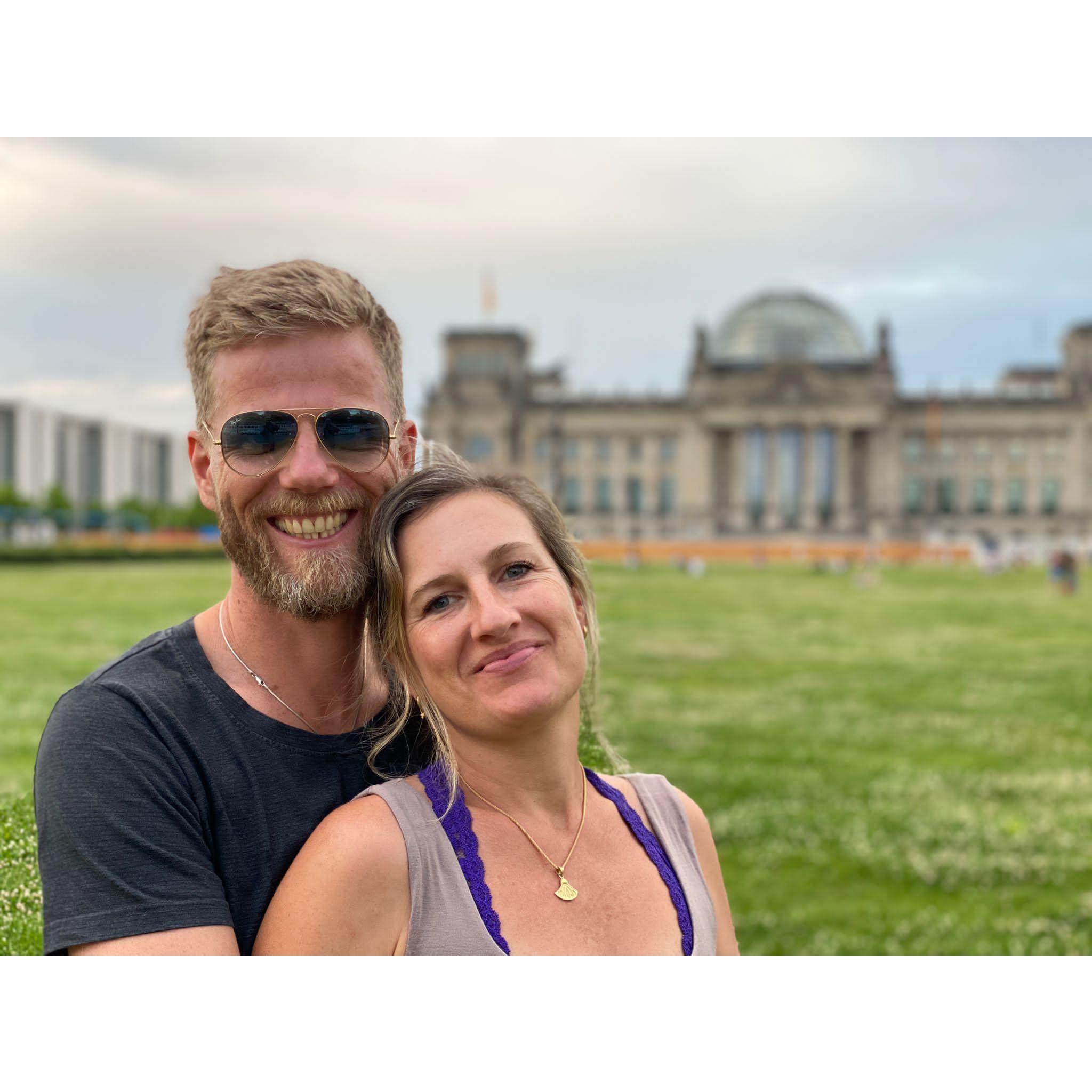 Near Reichtag in Berlin on a sweet, spontaneous tour given by Stefan's dear friend Johannes, who snapped this photo of us:)