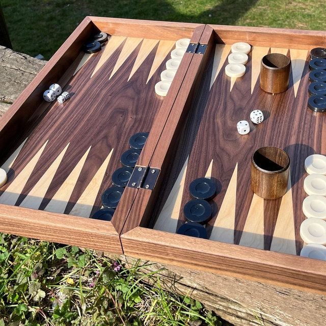 Wooden Backgammon Board with Chess Pieces, Gift for Birthday, Patterned Backgammon Set, Patterned Chess Set,Anniversary Gift