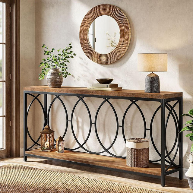 Tribesigns 70.9-Inch Extra Long Console Table, 2-Tier Industrial Table Behind Couch with Storage Shelf, Narrow Entryway Console for Living Room, Entryway, Hallway, Rustic Brown