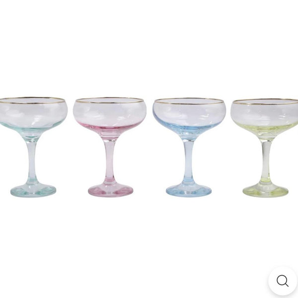 Rainbow Assorted Coupe Champagne Glasses - Set of 4