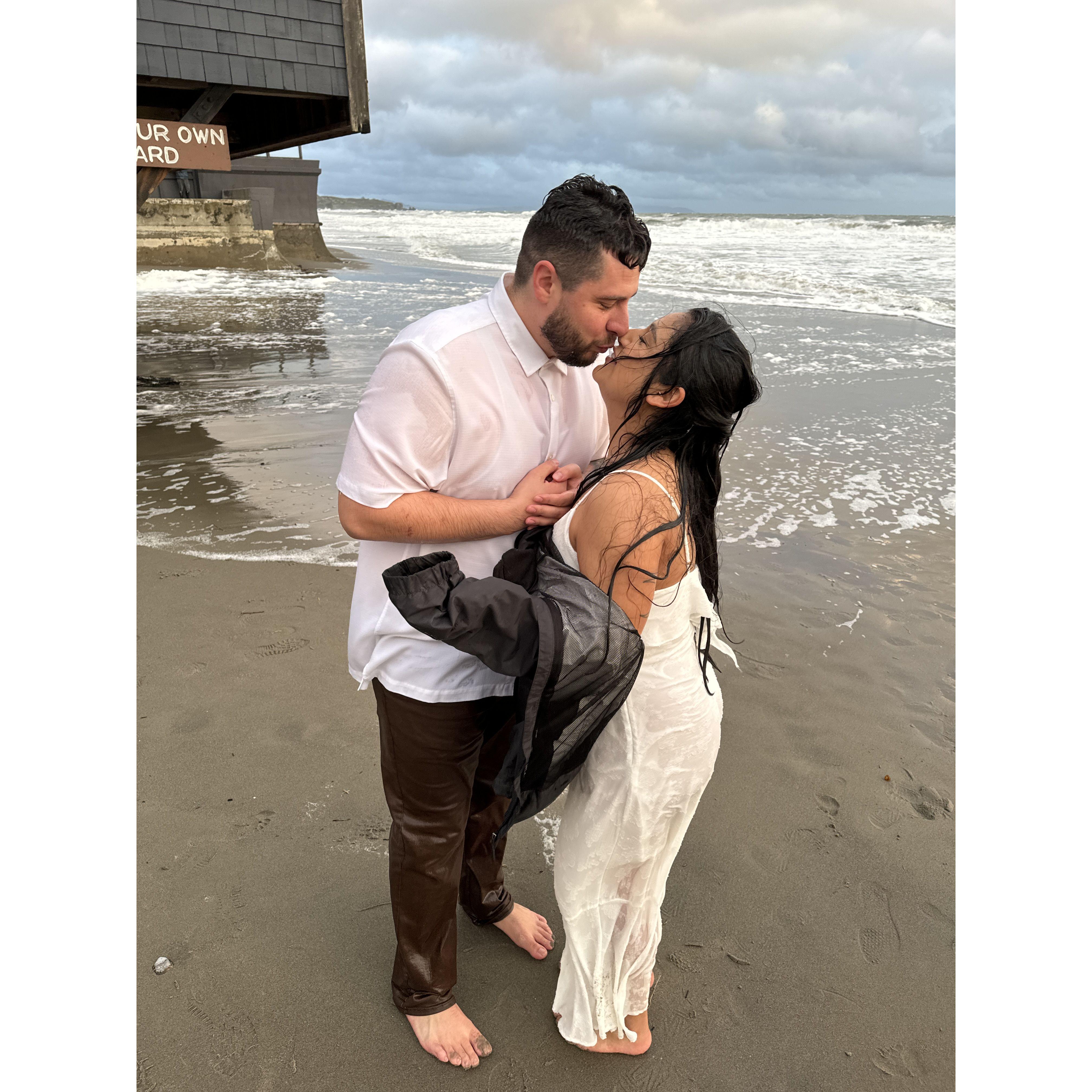 Freezing after jumping in the ocean during engagement pics :)