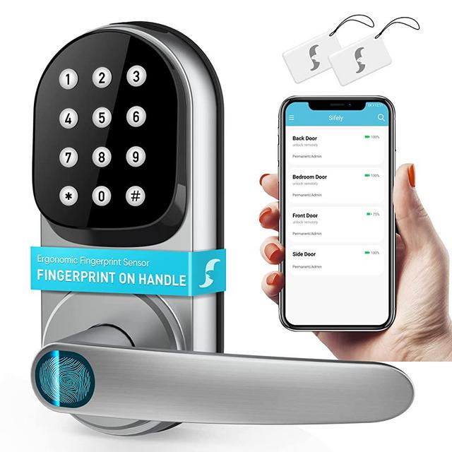 Smart Lock, Sifely Keyless Entry Door Lock, Smart Door Lock, Door Lock with Keypad, Smart Lock Front Door, Fingerprint Door Lock, Smart Lock with Handle, Digital Door Lock, Keypad Door Lock (Silver)