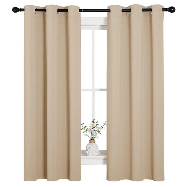 NICETOWN Room Darkening Curtain Panels for Living Room, Thermal Insulated Grommet Room Darkening Draperies/Drapes for Window (Biscotti Beige, 2 Panels, W34 x L63 -Inch)