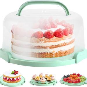 Cake Carrier with Lid and Handle, Ohuhu BPA-Free Cake Containers Cake Holder for 10 inch Cake with 2 Handle Cupcake Carrier - Plastic Cover Two Sided Base for Transport Pie Nut Fruit Mothers Day Gifts