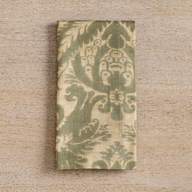 Stella Damask Organic Cotton Napkins, Set of 4 - Green