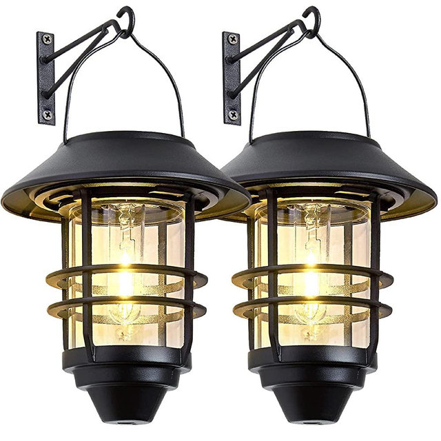 Solar Lantern Outdoor Lights, Hanging Wireless Waterproof Lantern Lights with Wall Mount Kit for Garden Porch Fence 2 Pack…