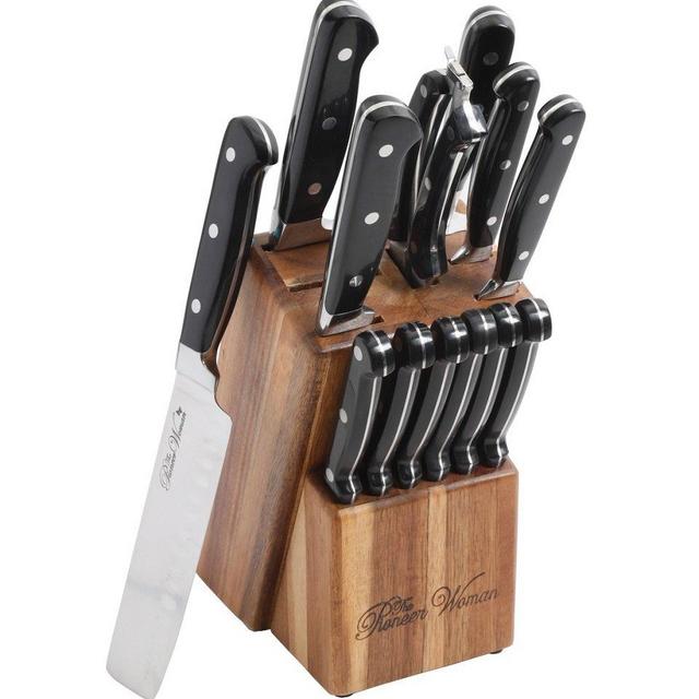 The Pioneer Woman Cowboy Rustic 14-Piece Black Cutlery Set w/ Wood Block