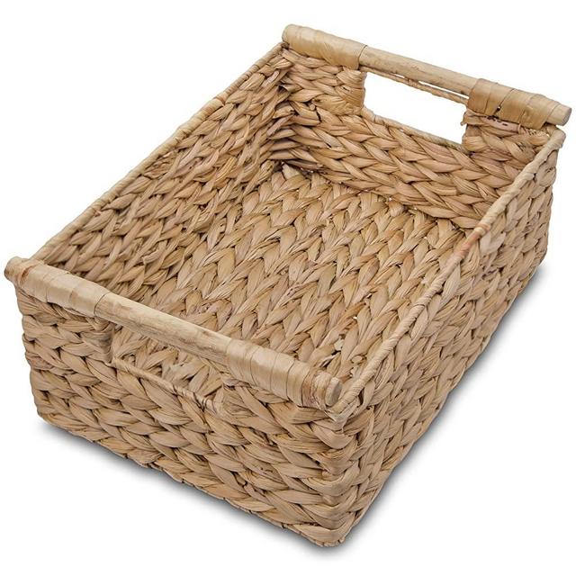 VATIMA Natural Water Hyacinth Storage Basket with Handle, Rectangular Wicker Basket for Organizing, Decorative Wicker Storage Basket for Living Room, Medium Wicker Basket 13.6 x 9.5 x 5.6 inches